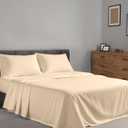 RUVANTI 100% Cotton Sheets King Size Percale Bedding, Cooling & Breathable, Durable with a Crisp, Soft & Comfortable Feel, 16" Deep Pocket, 4-Piece Set, Beige