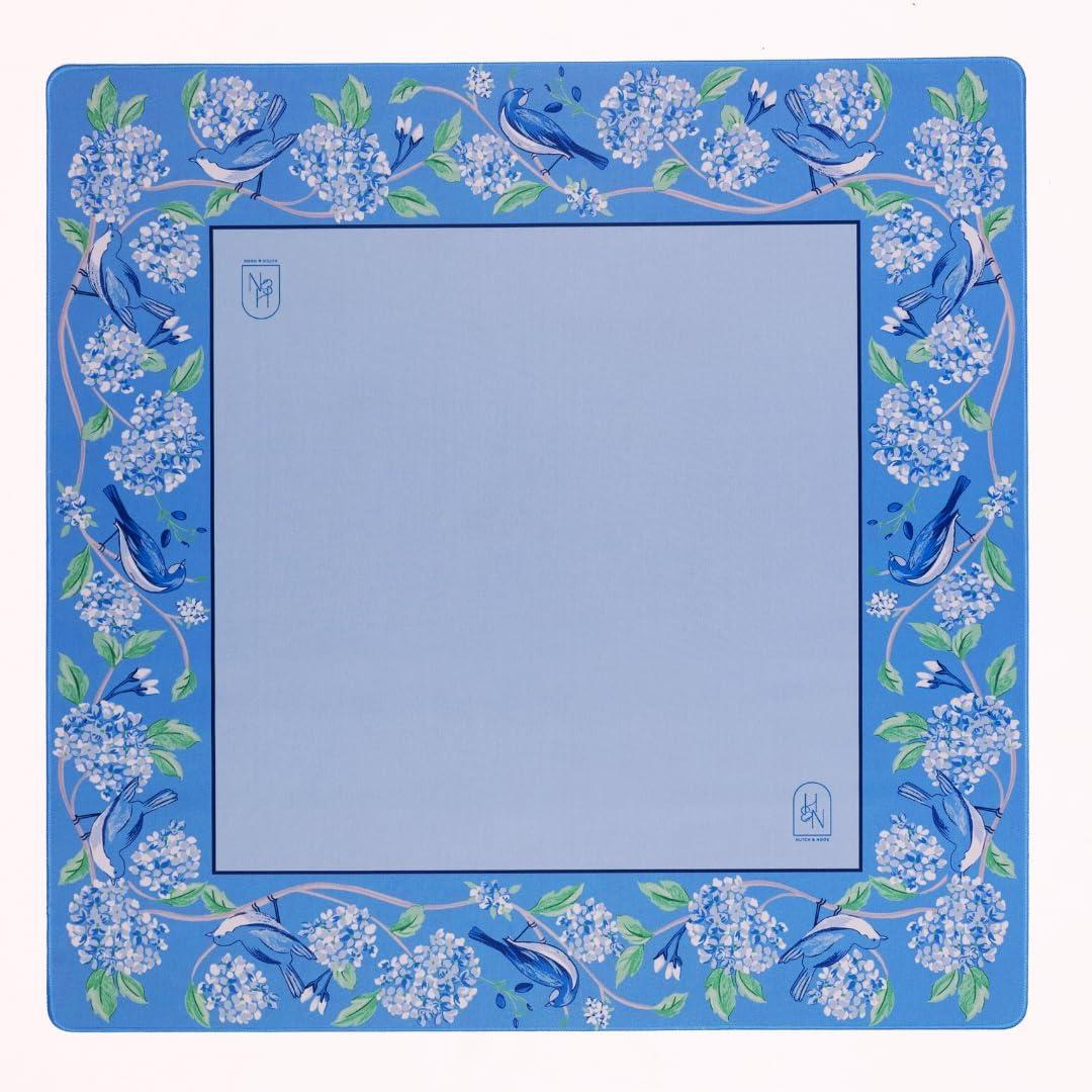 Hutch & Nook Mahjong Mat | 33" Non-Slip Card Table Cover | Decorative Game Mat for Mahjong Set, Dominoes, Poker & More (Blue & White Bird), Large