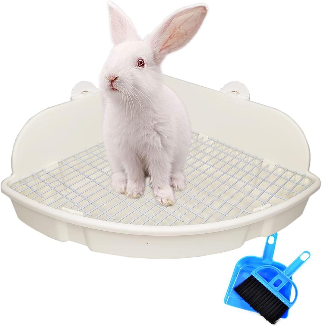 PINVNBY Large Rabbit Litter Box Bunny Corner Toilet Box Small Animal Cage Toilet Pet Potty Trainer Bigger Pan Fan Shape Box for Adult Guinea Pigs Chinchilla Ferret Galesaur (White)