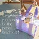 Gohgoh Beach Bag 29L Sand-proof Holographic Beach Bag Iridescent Beach Tote Bag with Zipper and Phone Pouch for Beach, Pool (Pink)