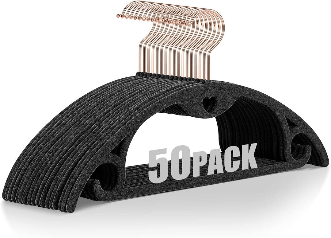 IEOKE Velvet Hangers 50 Pack: Felt Clothes Hangers Heavy Duty Shirt Sweater Hangers No Shoulder Bump Non Slip Slim Thin Coat Hangers for Closet - Black Grey