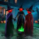 3 Witches Halloween Decorations Outdoor and Large Cauldron Set, 5.5 Ft Battery Operated Light Up Witches Holding Hands, Scary Witches with Metal Tripod, Outdoor Garden Lawn Party Decor