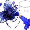 Fascinators Hats with Gloves Set for Women 20s 50s Cocktail Tea Party Wedding Costume Headwear (Blue, S)