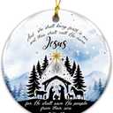 2 x Christian Nativity Ornament  and Thou Shalt Call His Name Jesus Matthew 1:21  Religious Ceramic Christmas Ornament with Holy Family Scene, Scripture Verse, and Faith-Based Holiday Dcor & Gift