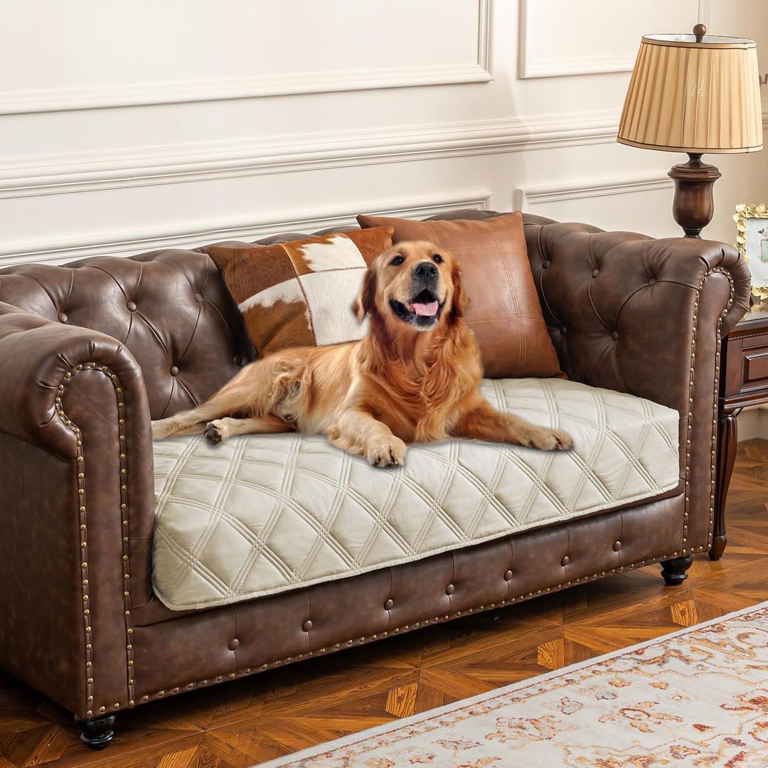 Ameritex Waterproof Dog Bed Cover Pet Blanket with Anti-Slip Back for Furniture Bed Couch Sofa (30x53 Inch (Pack of 1), Ivory)