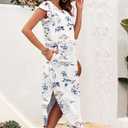 MISFAY Women's Summer Maxi Dress Ruffle Sleeve Long Beach Split Dresses with Pockets (XXL)