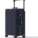 Aluminium Frame Checked-Luggage with Smooth Jelly Wheels, Hardside Zipperless Rolling Suitcase with TSA Lock (Blue, 24-Inch)