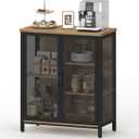BON AUGURE Coffee Bar Cabinet with Storage for Home Kitchen, Rustic Liquor Cabinet for Entryway, Small Industrial Buffet Sideboard Cabinets for Dining Room (Vintage Oak)