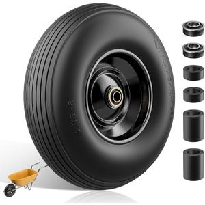 Wheelbarrow Wheel 4.00-6 tire 13"Flat Free Wheelbarrow Tires, Solid Wheel barrow Wheels and tires Replacement 5/8"3/4" Bearings, 1.75" Center Hub, Fits Garden Cart, Dolly, Hand Truck, Trailer, Wagon