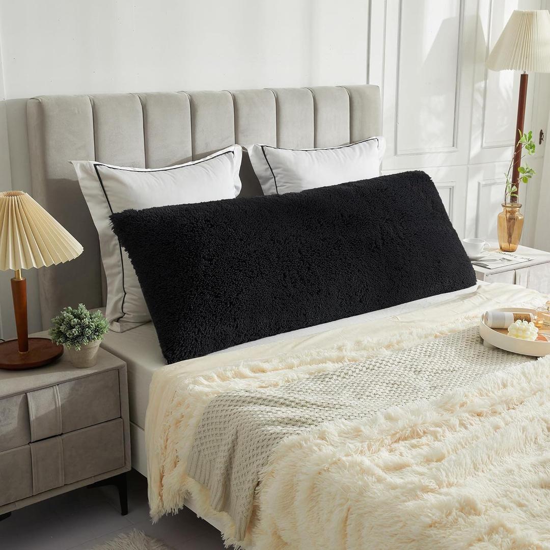 LIFEREVO Shaggy Body Pillow Cover,Super Soft and Plush Faux Fur Lumbar Pillowcase for Couch or Bed Decor,Microfiber Long Pillowshams for Adults Pregnant Women/Mother/Wife,20"x54"Black