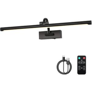 DESOOP Dimmable Black Picture Lights with Remote and Timer Wireless Art Lights Rechargeable Gallery Lighting for Canvas Portrait 24'' Inch 5W Warm White