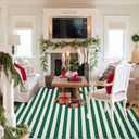 St. Patrick's Day Striped Outdoor Rug Green and White Porch Rug 4' x 6' Spring Doormat Layered Welcome Mat for Farmhouse Spring Front Porch Entryway Decor