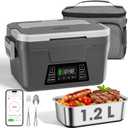 Herrfilk Cordless Electric Lunch Box for Adults with APP Control, 1.2L Portable Heated Lunch Box Battery Powered with Automatic Heating, Self-Heating Food Warmer for Work, 248F Max, Leak Resistant (Gray)