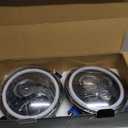 7 Inch LED Headlights Round Halo Angel Eyes DRL Amber Turn Signal Lights H6024 LED Headlights Replace High/Low Sealed Beam Fits Wrangler JK TJ LJ CJ with H4 H13 Adapter, 2PCS