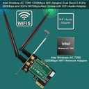 Wireless-AC 1200Mbps (2.4GHz 300Mbps and 5GHz 867Mbps) PCIE WiFi Adapter, PCIE WiFi Card, Intel Wireless-AC 7265 Network Adapter for Windows 11,10, 8.x, 7 (32/64bit) Desktop PCs (PCIE-AC7265)