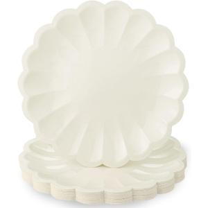NatNarr 30 Pcs Ivory Paper Plates 9.5 In Scalloped Party Plates Disposable Heavy Duty Dinner Plates with Shell Edge Cream Plate for Wedding Baby Shower Birthday Party