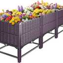 Raised Garden Bed with Reinforcement Rods Elevated Planter Boxes for Outdoor Plants with Drainage Holes for Flowers Vegetables Herbs Patio Backyard Deck Balcony, Purple, Double-Layer