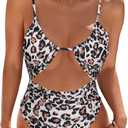 Blooming Jelly Womens One Piece Swimsuit Tummy Control Bathing Suit Sexy Flattering Cheeky High Cut Out Cute Ladies Swimwear (Leopard, XL)