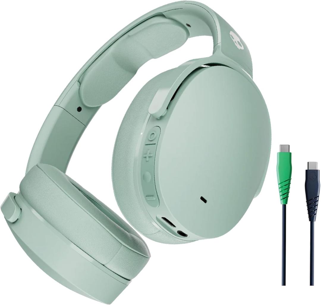 Skullcandy Hesh ANC Wireless Over-Ear Bluetooth Headphones with Charging Cable, Active Noise Cancelling, Up to 22 Hrs Battery, Foldable Lightweight Design, Microphone for iPhone Android - Preppy Sage