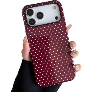 ZTOFERA Magnetic Case for iPhone 17 Pro, Compatible with Magsafe, Polka Dot Aesthetic Phone Case Cute for Girl Women, Hard PC+Soft TPU Protective Phone Cover for iPhone 17 Pro-Wine Red