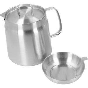 (Filter not included)304 Stainless Steel Oil Filter Pot, Oil Separator with Filter Cover, Large Capacity Oil Filter Vessel Bacon Grease Container, Frying net Tank for Kitchen Frying (2L)