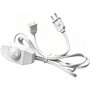 White Extension Cord with Dimmer Switch, 6FT/1.8m Lamp Dimmer, 2 Prong Rotary Control for 120V 150W Dimmable LED/Halogen/Incandescent Lights