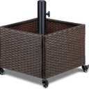 LEWIS&WAYNE Outdoor Umbrella Base with Fillable Planter Box Heavy Duty Patio Umbrella Stand with 4 Wheels Rolling Umbrella Holder for Outdoor Patio Deck Garden (Brown)