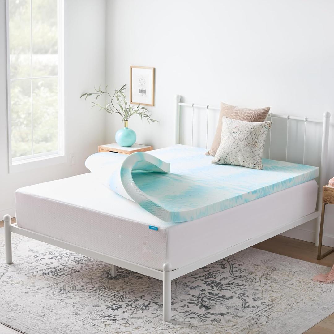 Linenspa 3 Inch Swirl Gel Memory Foam Mattress Topper, Full Size Cooling Gel Infused, Ventilation Holes Pressure Relieving Bed Topper CertiPUR Certified