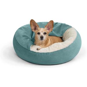 Best Friends by Sheri Cozy Cuddler Ilan Covered Cat and Dog Bed with Attached Blanket, Tide Pool Blue, 24"x24"