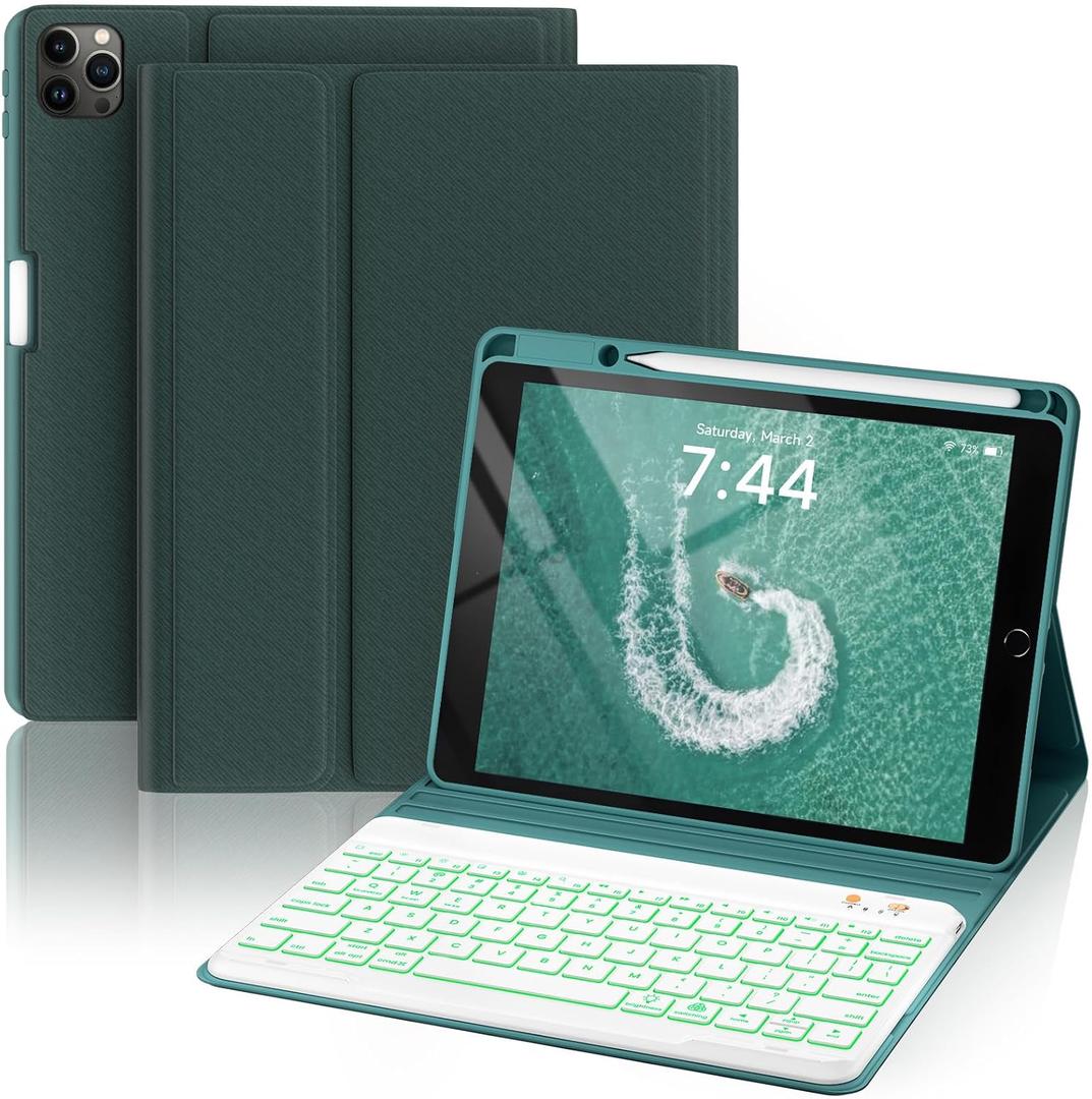 OYEEICE Keyboard case for iPad 9.7 inch, iPad 6th Gen (2018), iPad 5th Gen (2017), iPad Air 2 (2014) - 7 Color Backlit Wireless Keyboard with Pencil Holder for iPad 6th/5th Pro 9.7'' Air 2/1 - Teal (Classic Style)