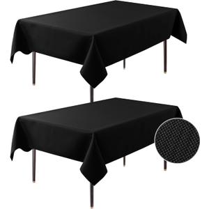 2 Pack Rectangle Tablecloth - 60x104 Inch - Linen Textured Table Cloth Wrinkle Free Washable Decorative Fabric Table Cover for Buffet Banquet Parties Event Holiday Dinner. Black