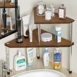 Weenson Bathroom Counter Organizer Corner Shelf  2 Tier Bathroom Organization Bamboo Bathroom Sink Shelf Kitchen Countertop Organizer Adjustable FreeStanding Counter Storage Shelf(Antique)