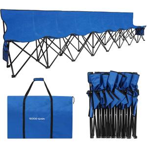 G GOOD GAIN Portable Soccer Bench - Team Bench Soccer 8 Seats with Bag, Sideline Folding Bench, Folded Chair Seating 8 for Football Camp Outdoor Sport Events, Team Chairs for Adults, Blue