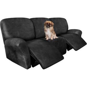 ANARACHON Recliner Couch Cover Leather Look Recliner Sofa Covers for 3 Cushion Reclining Sofa Slipcovers 8-Pieces Furniture Protector Spandex Fabric Washable (3 Seater, 02 Dark Gray)