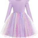 Toddler Girls Tutu Dresses Long Sleeve Ruffle Fall Winter Holiday Star Sequin Tulle Dress 5T