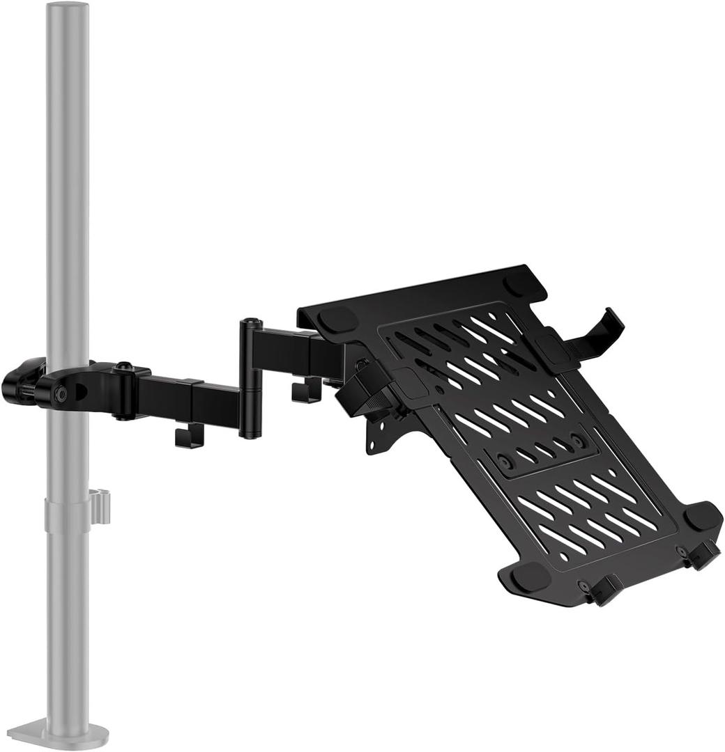 WALI Laptop Pole Mount, Adjustable Laptop Arm Holder Fits 10 to 15.6 inch Laptops, 2-in-1 Full Motion Monitor Mount with Removable Holder VESA 75x75 or 100x100 mm, Holds up to 15.4lbs(011ARMLP), Black
