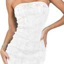 Fronage Women's Sexy Jeans Denim Strapless Dresses Bodycon Corset Tube Mini Dress, White, Medium