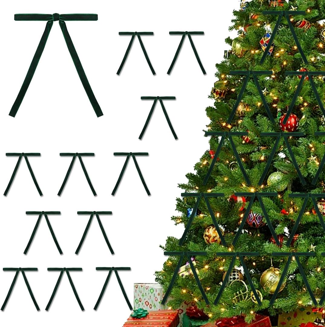 30Pcs Velvet Christmas Tree Bows, Christmas Wreath Bows Tree Ornaments Vintage Wreath Bow for Garlands Wedding Parties Home Decor