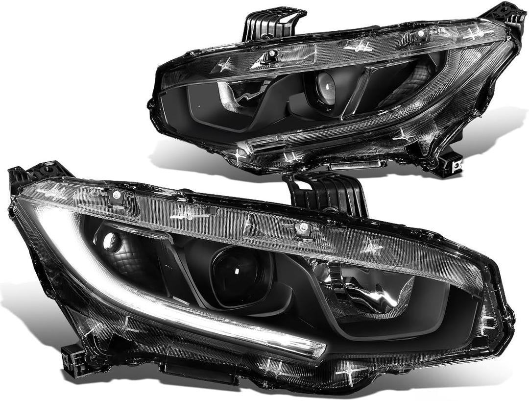 PM PERFORMOTOR Pair Chrome Housing LED DRL Headlight Compatible with 16-18 Honda Civic, Chrome Housing Clear Conrner, PMHL-HCIV-1618-OH-CC