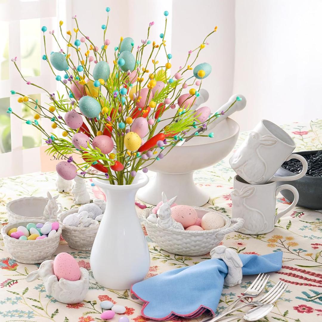 HOHOTIME 6pcs Artificial Easter Stems with Eggs & Carrots, 16.5in Spring Floral Picks for Vase, Pink Yellow Blue Easter Table Centerpieces Home Decor, Plastic Foam Easter Decoration Twig Branches