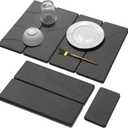 Large Stone Dish Drying Mat for Kitchen Counter, 2 PCS Quick Dry Stone Mats, Foldable Water Absorbing Diatomaceous Earth Drying Dishes Pad for Countertop Bottle Utensil Cup(Carved Gray 24"x16"&8"x4")