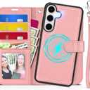 TUCCH Case for Galaxy S25 Plus, [Detachable] Wrist Strap Magnetic PU Leather Wallet Case with RFID Blocking [Wireless Charging] 4 Card Slot Stand Removable Cover for Galaxy S25 Plus 6.7", Rose Gold