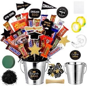 Yungyan 123 Pcs Graduation Candy Bouquet Kit 2026 Graduation Gift DIY Money Metal Bucket Bouquet Kit Class of 2026 Cash Snack Flower Congrats Grad Gifts for College High School Grads