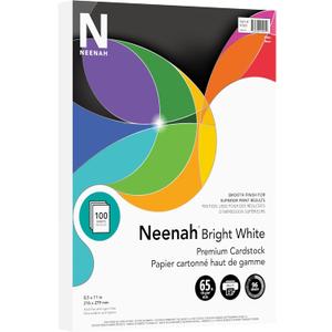 Neenah Printable Multi-Purpose Card Stock, 8-1/2" x 11", Bright White, Pack Of 100 Sheets