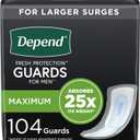 Depend Incontinence Guards/Incontinence Pads for Men/Bladder Control Pads, Maximum Absorbency, 104 Count (2 Packs of 52), Packaging May Vary (One Size)