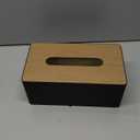 High-end Pu Leather Tissue Box Holder Two Color Combination-Linen and Wood Grain,Rounded Rectangle Napkin Paper Case Dispenser for Home Bathroom Dresser Offices Car Tissue Cover (Black)
