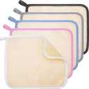 Tatuo 5 Pcs Exfoliating Face and Body Wash Cloths Towel Weave Bath Exfoliating Scrub Massage Bath Cloth for Women and Men, 10.23 x 8.66 Inch(White, Pink, Blue, Gray, Black Edge)