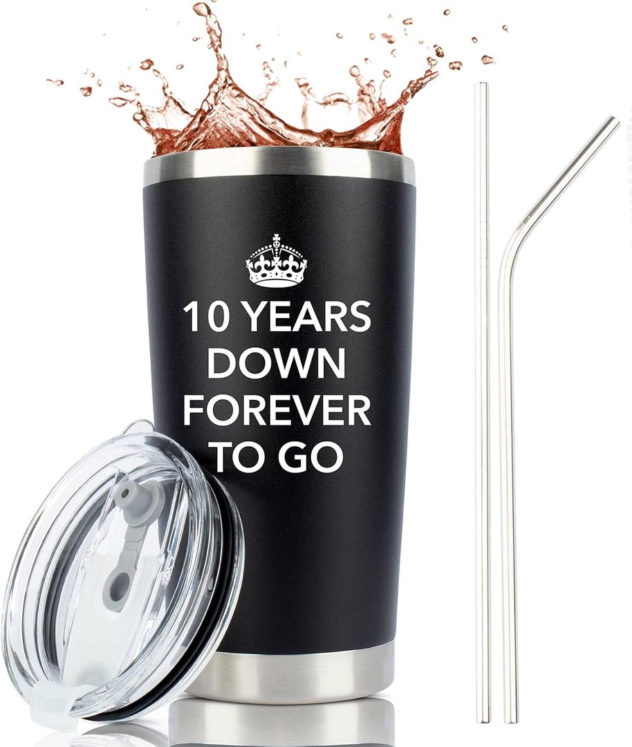 JENVIO 10 Year Anniversary for Him | 20oz Steel Travel Tumbler/Mug for Coffee or Cold Drinks | 10th tenth best Wedding Cup Gifts for Men Her Woman Work Husband Idea Valentine's Day Gift