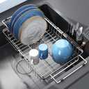 romision Expandable Dish Drying Rack Over The Sink Small Metal Stainless Steel Plate Holder for Compact Kitchen, Space Saving Modern Silver Hanging Drainer