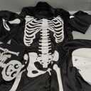 Halloween skeleton costume kids,glow in the dark skeleton costume on both sides Skuller candy bag for boys and grils (Small, Black)